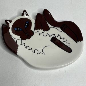 Cats by Nina Lyman Blue Eyed Brown & White Cat Kitty Trinket Dish